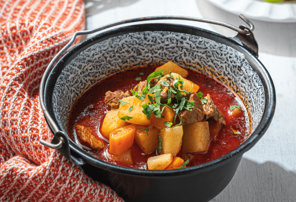 Hungarian goulash soup with noodles